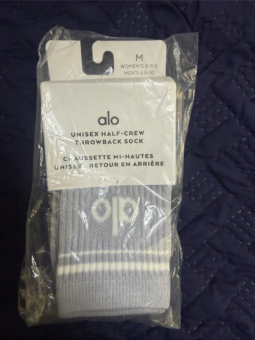 ALO Yoga Unisex Half-Crew Sock - Black, Grey and Winter Frost. $25 Each pair